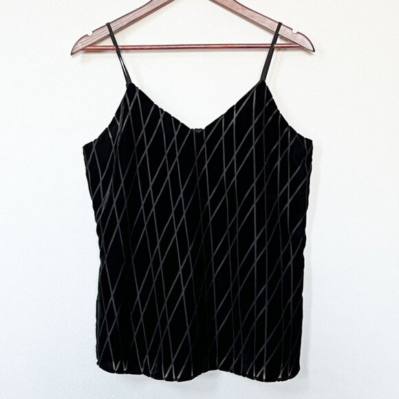 Ann Taylor Black Diamond Argyle Pattern Velvet Drapey Cami Top Small S $80 Lined - Picture 11 of 14